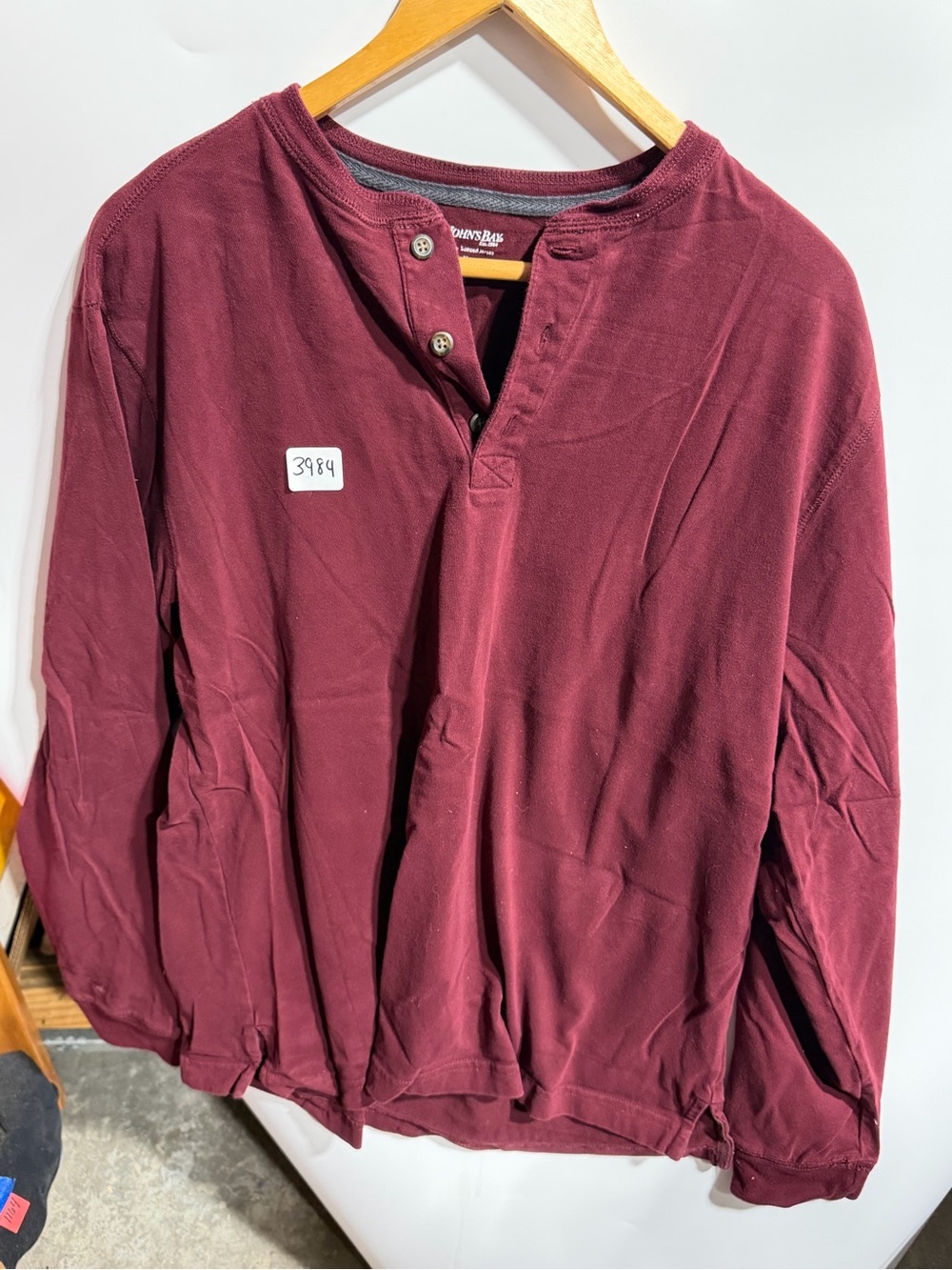 #3984-Men’s Long-Sleeve Henley Shirt — Burgundy